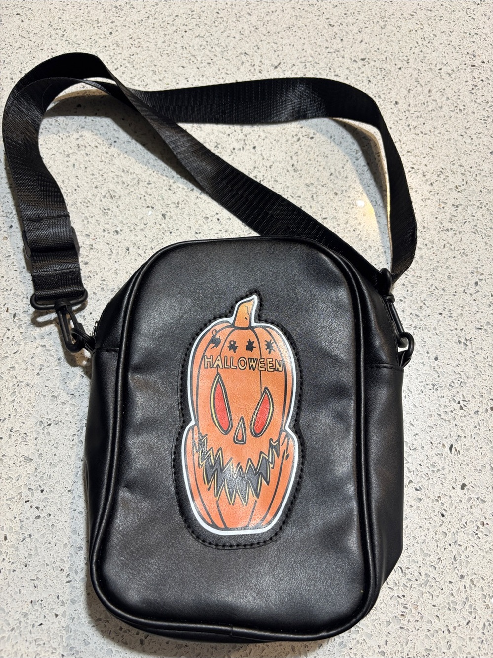 Black Crossbody Bag with Halloween Pumpkin Patch